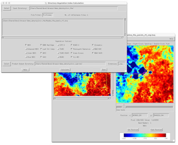 Vegetation index calculations screenshot